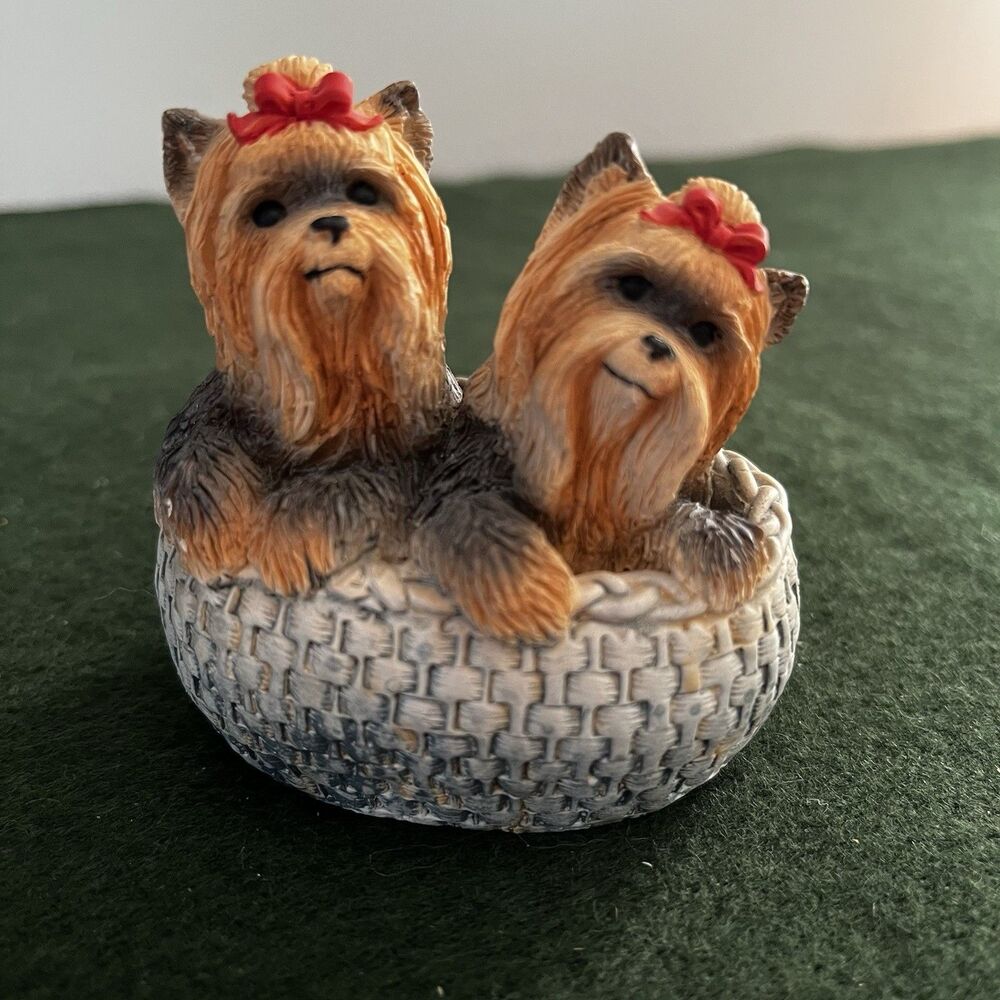 Yorkshire Terrier Stone Critters "Yorkie Pair in Basket" Collectible Figurine